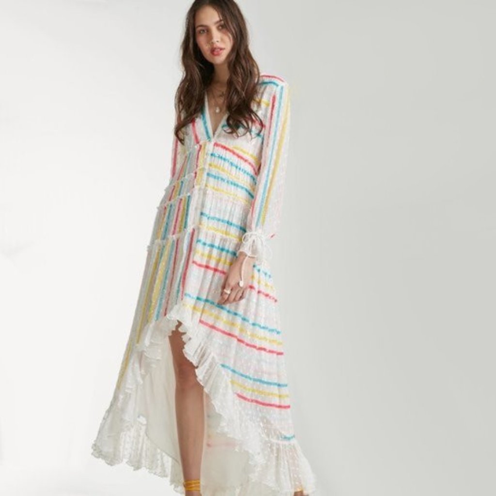 Nwt Rococo Sand White Sequin Polka Dot Maxi Dress